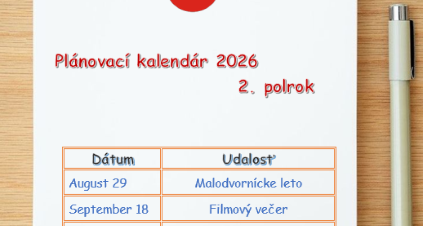 Plánovací kalendár 2026 2. polrok