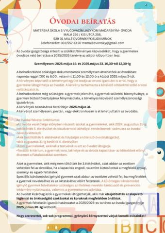 Óvodai beíratás 